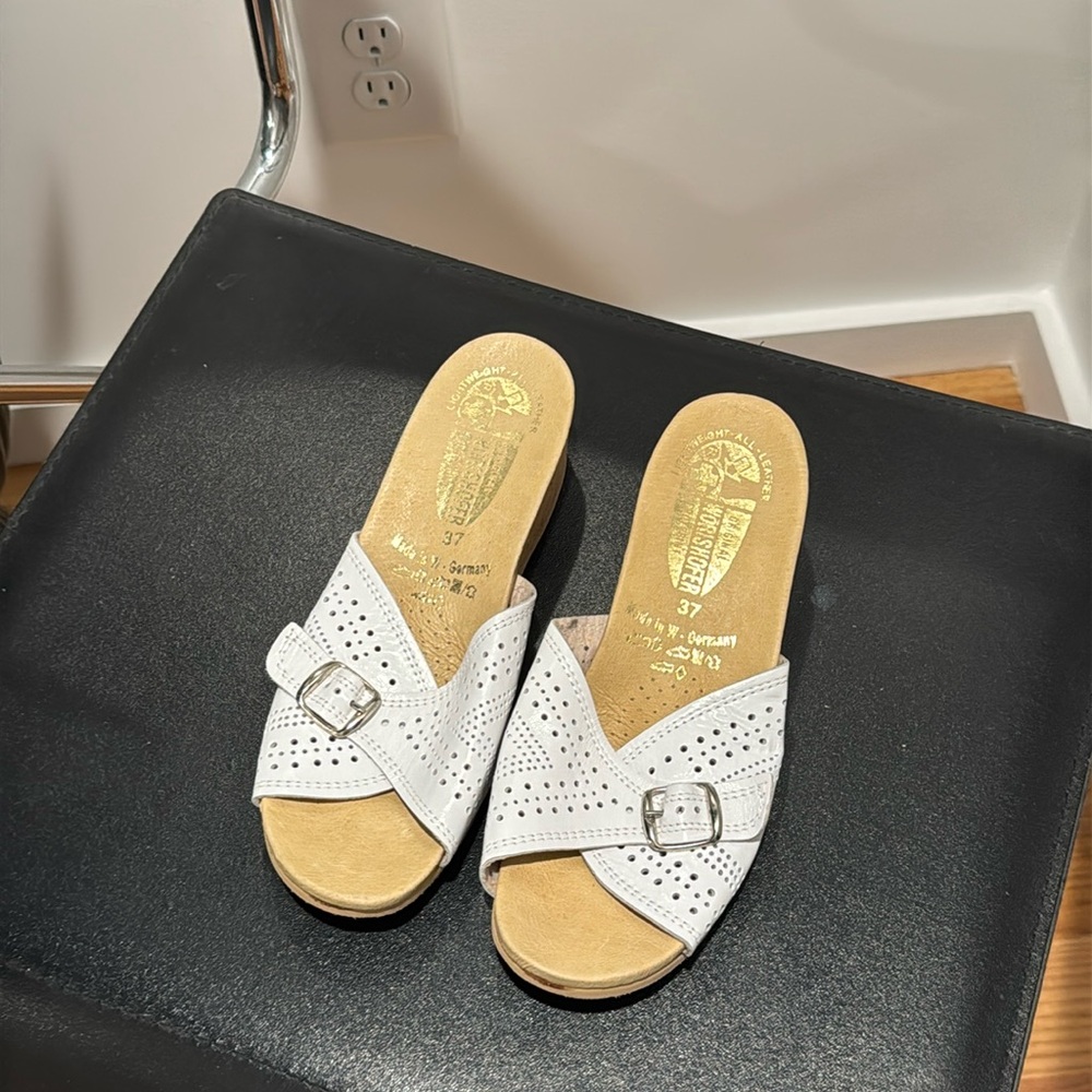 NWOT Worishofer White Cork Leather Mules sz37 / 6.5 - Picture 3 of 6